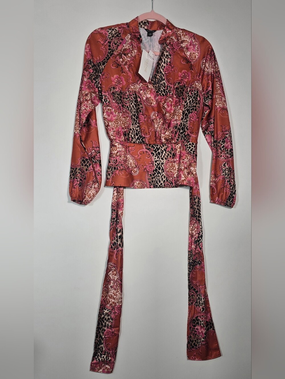 Cache Pink and Rust Paisley Leopard Wrap Top